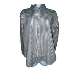 NWT Ralph Lauren Gray & White Striped Button-Down Blouse – Size PL